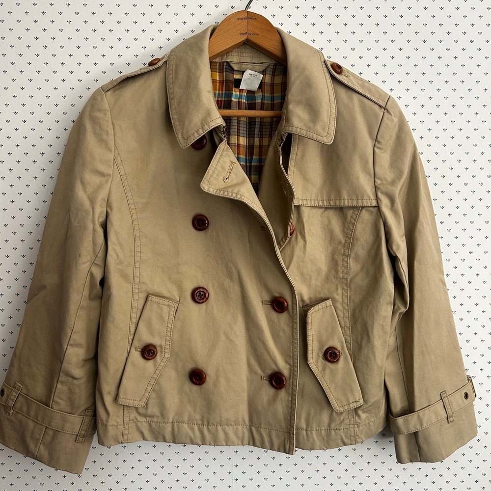 J. Crew Crop Khaki Double Breasted Jacket 8 Tan Brown Coat Women's J.Crew